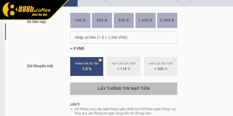 Điều kiện nạp rút tiền 888B